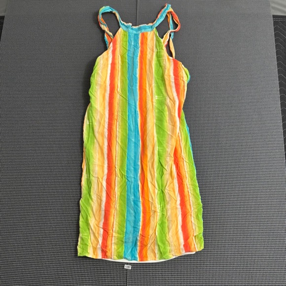 Emily Wonder Dresses & Skirts - Emily Wonder Womens Rainbow Vertical Stripe Halter Neck Mini Dress Multi Color L